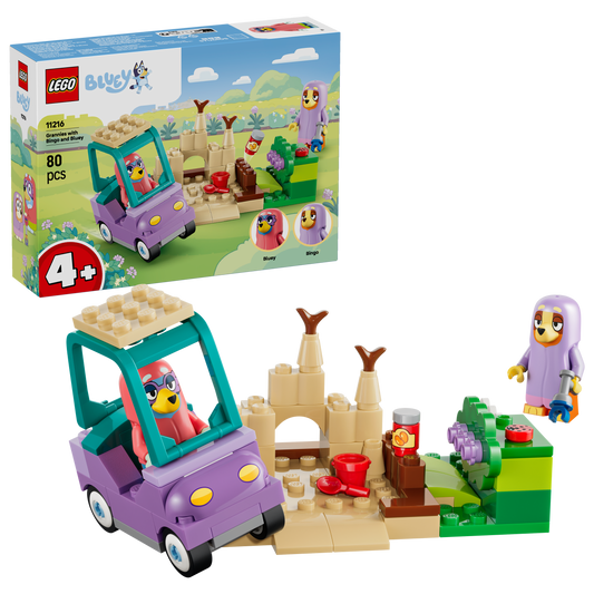 LEGO Bluey Oma’s met Bingo en Bluey - Educatief Speelgoed voor Peuters met Auto, 2 Minifiguren en Tuin - Montessori Set - Verjaardagscadeau voor Meisjes en Jongens vanaf 4 Jaar - 11216