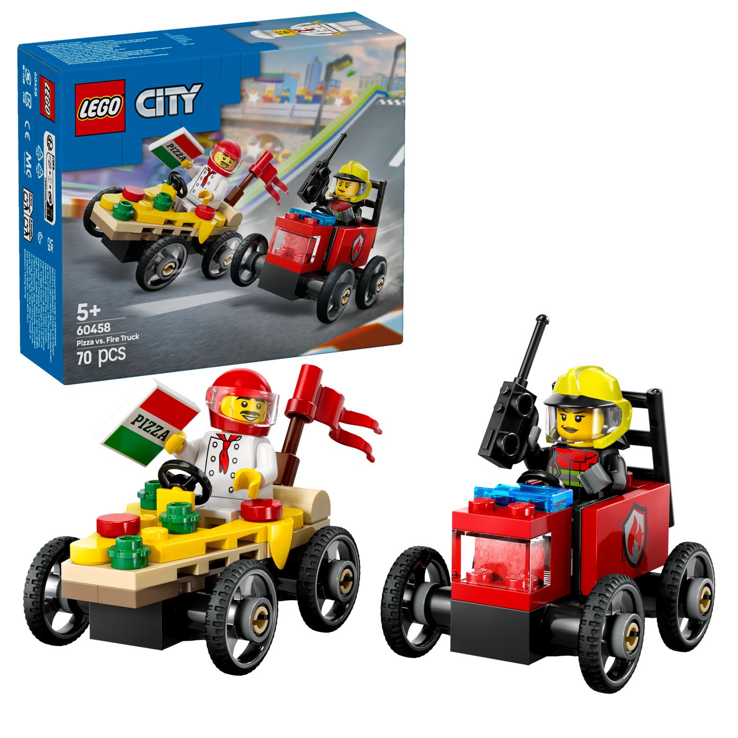 LEGO Raceauto pakket: pizzabestelwagen vs Brandweerwagen 60458 City (Pre-Order: januari 2025)